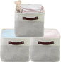 Simple Houseware 15" x 11" Large Fabric Storage Bin for Closet and Shelves, Leather Like Handles, 3 Pack, Gray