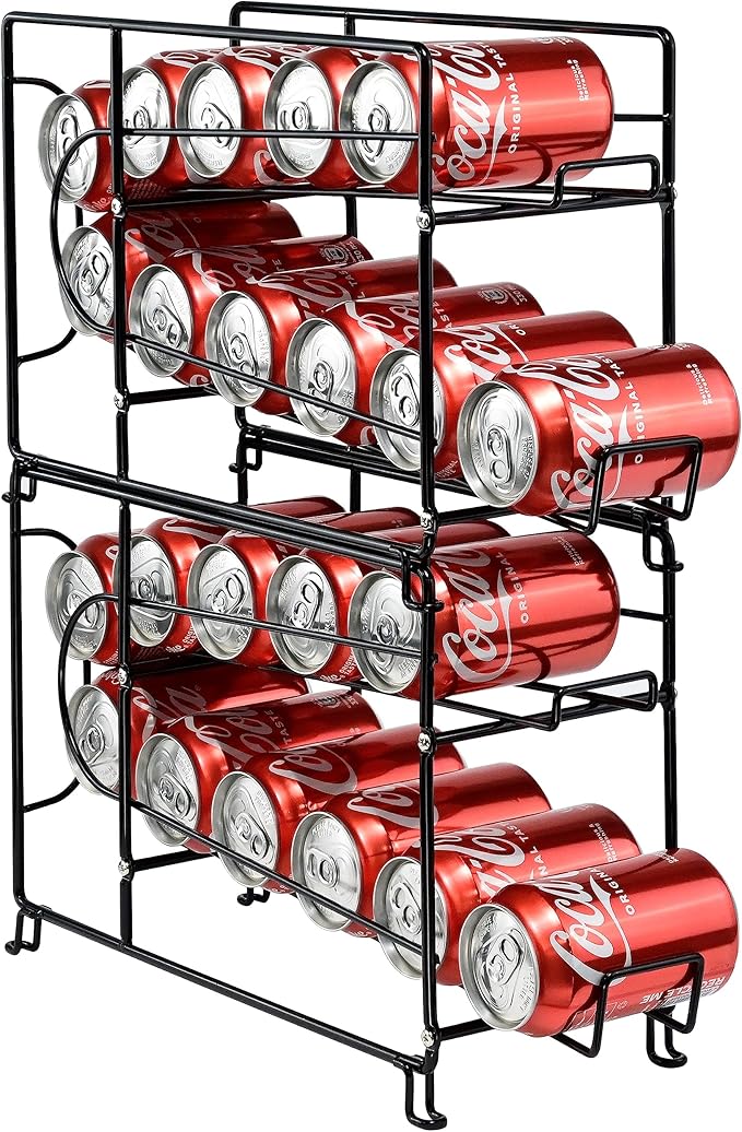 SUFAUY Beverage Can Dispneser Organizer, Stackable Shelves for Storage for Pantry, Black- 2 Pack