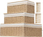 Nonam Large Basket with Lid set of 3, Rattan Divided Baskets Organizer for Shelf, Natural Wicker Storage Basket Bins for Closet, Boho Shelf Decor Covered Basket Home Storage Container