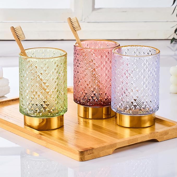 Makeup Brush Holder Organizer,Toothbrush Holders,Desk Pen Pencil Holder,Multifunctional Vintage Glass Brush Cup（A45-1-US）