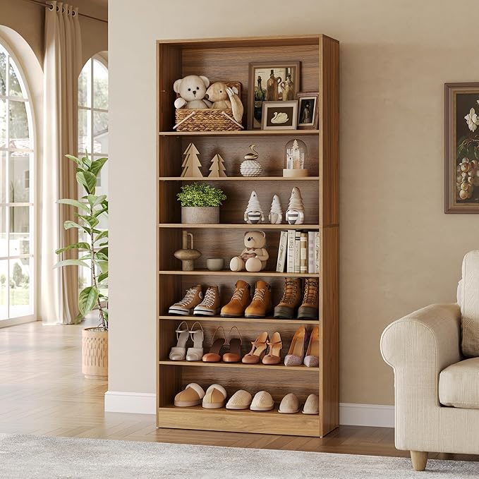 LITTLE TREE 9-Tier Shoe Cabinet, 32 Pairs Wooden Shoes Cabinet with Adjustable Shelves for Entryway, 70.9" Tall Shoe Cabinet, Freestanding Modern Shoe Rack Organizer for Living Room Bedroom, Brown