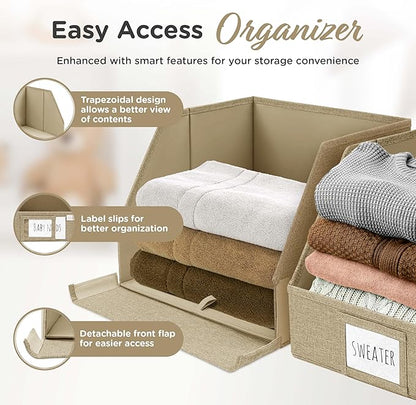VIVIDECOR Open Front Storage Cubes 12x12x10 – Trapezoid Closet Shelf Bins, Easy Access Fabric Organizer for Clothes, Towels, Sweaters – Brown, 3 Pack