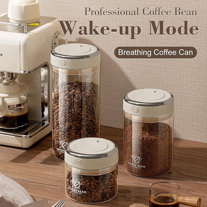 Coffee Bean Storage Container with One-way Valve Airtight Lid Date Tracker for Coffee and More Food Fresh and Storage, Clear Borosilicate Glass Coffee Canister(1.2 Qt - 13.1 OZ)