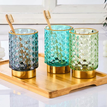 Makeup Brush Holder Organizer,Toothbrush Holders,Desk Pen Pencil Holder,Multifunctional Vintage Glass Brush Cup（A46-7-US）