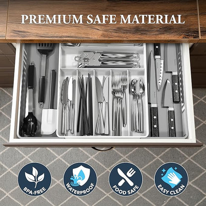 Simple Houseware Expandable Kitchen Drawer Flatware Organizer, Gray/White