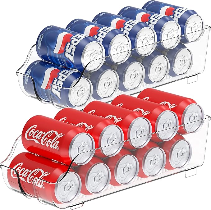 Simple Houseware 8 Pcs Fridge Bin Bundle - 2 Pcs Soda Can Dispenser & 6 Pcs Assorted Fridge Clear Storage Bins