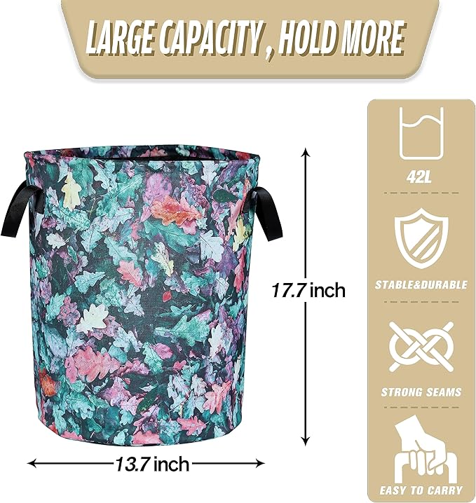 Camo Leaf Laundry Basket Color Foldable Oxford Cloth Funny Tote Bag Laundry Hamper Clothes Storage Bucket Organizer For Bathroom/Laundry Storage/Bedroom 17.7x13.7 Inch