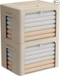 FHSQX Extra Large Clothes Storage Bins Foldable Metal Frame Storage Box Stackable Linen Fabric Box Organizer Set with Carrying Handles and Clear Window (Beige, 23.6x 16.5x 15.7 Inch)