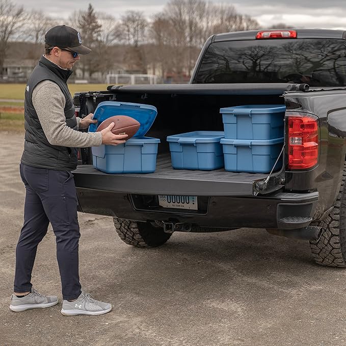 CX Rugged Tote 10-Gallon Heavy Duty Storage Bins with Lids, Stackable Plastic Storage Bins with Weather-Resistant Design, Home Organization, 4 Pack (8.8H x 24.2W x 16.2D)