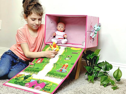 SAM AND MABEL Fabric Storage Organizer and Play Mat – Collapsible Storage Box, Foldable Playmat and Stackable Bin, Basket with Handle (Princess)