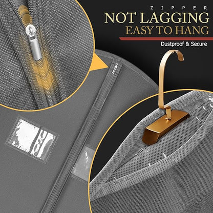 5 Pack 40-inch Suit Bag Garment Bag for Travel and Storage, Garment Bags for Hanging Clothes with Zipper and Visible Transparent Window, Gray