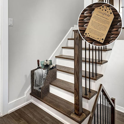 Casafield Stair Step Basket with Handles, Espresso Dark Brown - Woven Water Hyacinth Staircase Basket Storage Bin Organizer