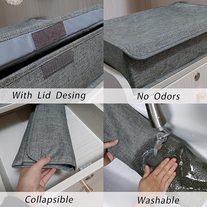 PINGMIC Gray Sock Organizer Divider 2 Pack with Lid - 30 Cell Foldable Closet Storage, Tie Organizer For Men Boxes for Socks, Ties, Belts