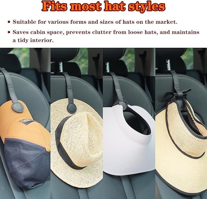1 Pack Cowboy Hat Hanger for Car, Magnetic Hat Holder for Truck, Jeep, SUV, Headrest Hook Organizer for Caps, Keys, Sunglasses, Bags (Black) (1)