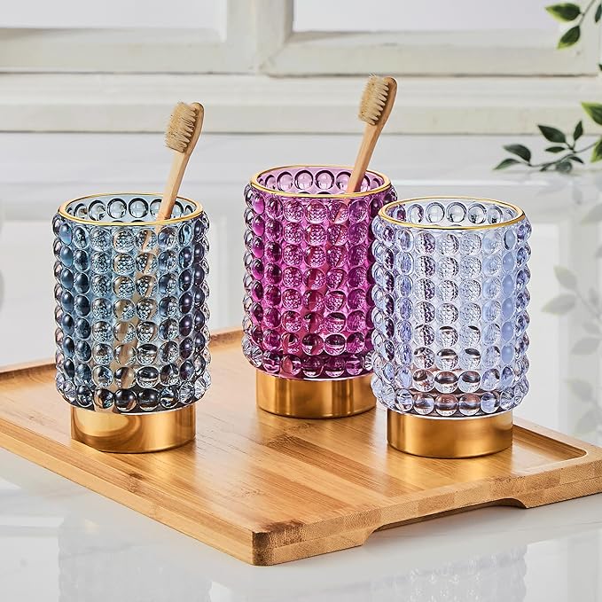 Makeup Brush Holder Organizer,Toothbrush Holders,Desk Pen Pencil Holder,Multifunctional Vintage Glass Brush Cup(A38-11-US/Dark Green/L)
