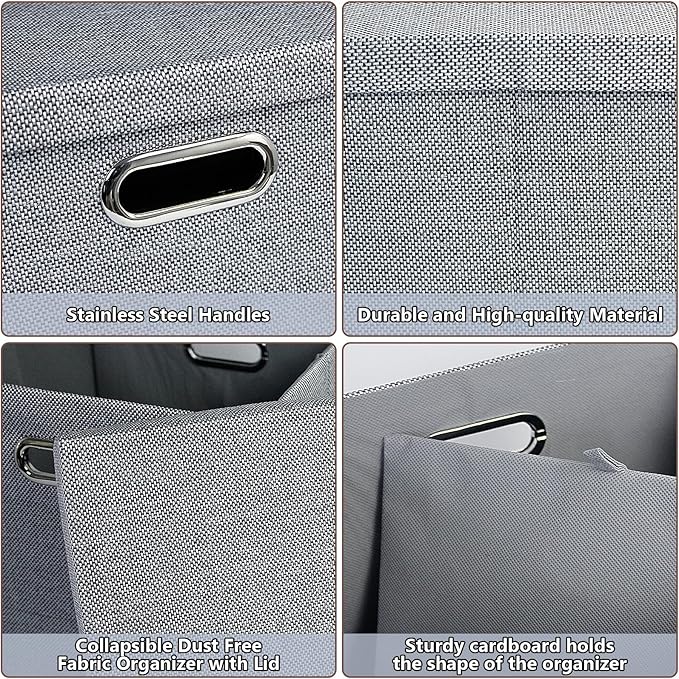 Storage Bins with Lids,13 x 13 Inch Foldable Fabric Cube Baskets Boxes Organizer for Closet, Shelves, and Home. (Gray, (13x13) 4 pack)