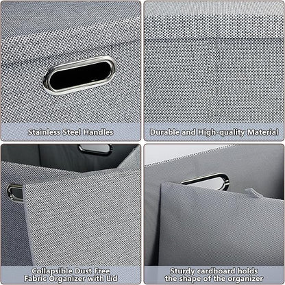Storage Bins with Lids,13 x 13 Inch Foldable Fabric Cube Baskets Boxes Organizer for Closet, Shelves, and Home. (Gray, (13x13) 4 pack)