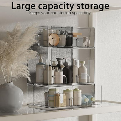 5 Pack Stackable Storage Drawers, Clear Plastic Organizer Bins with Pull-out Handle for Makeup, Ideal for Vanity, Bathroom, Undersink, Cabinet, Pantry Organization