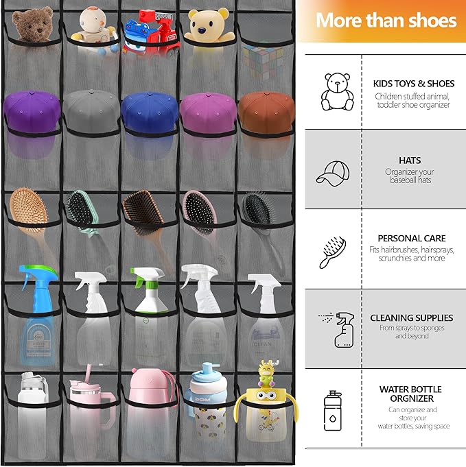Over the Door Shoe Organizer, 40 Large Mesh Pockets Hanging Shoe Rack Organizer for Closet Behind The Door Storage Holder for Entryway Bedroom Dorm Gray