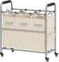 Tajsoon 3 Bag Laundry Sorter Cart, Laundry Hamper Sorter Basket with Heavy Duty Lockable Rolling Wheels for Clothes Storage, Beige
