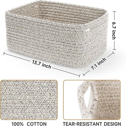 3-Pack Storage Baskets for Organizing | Woven Shelf Toy Basket | Rope Baskets for Gifts Empty | Closet Organizer Bins with Handles | Cube Decorative Box | 13.7×7.1×6.7” | Mixed brown
