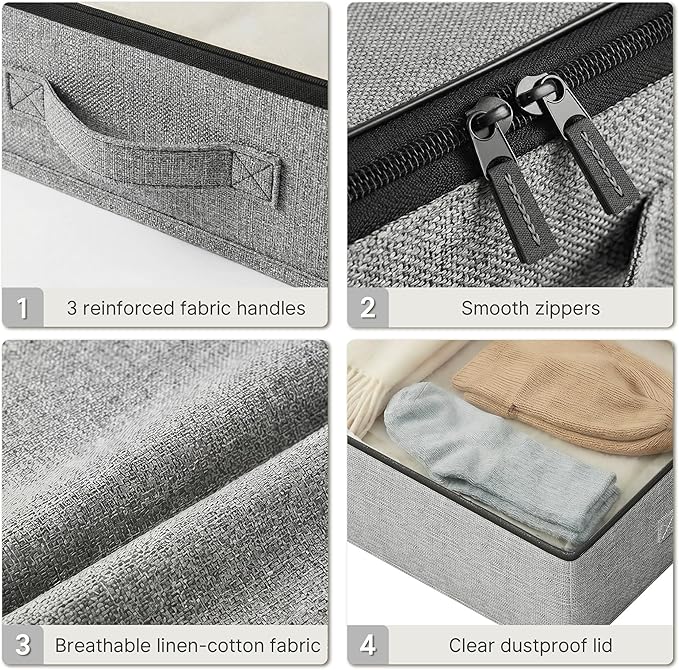 TidyCorner 2-Pack Under Bed Storage Containers, 4.5 Inches Tall Low Profile Underbed Clothes Storage Organizer Bin with Sturdy Sidewalls/Bottom, Underbed Storage Bins 2 Storage Thin Bins