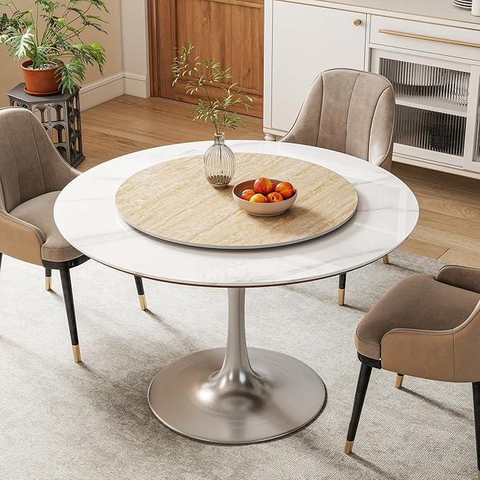 ZL ZELing 31.5" Lazy Susan Turntable – 360° Sinteredstone Silent Anti-Slip Turntable, Table Top Centerpiece for Kitchen, Pantry, Spice Rack, Refrigerator & Dining Table, Beige