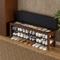 Homleke Shoe Rack Bench with Flip-Top Storage, Solid Wood Entryway Bench with Cushion, Adjustable Shelf, for Hallway, Mudroom, Closet – Walnut, 47.2"