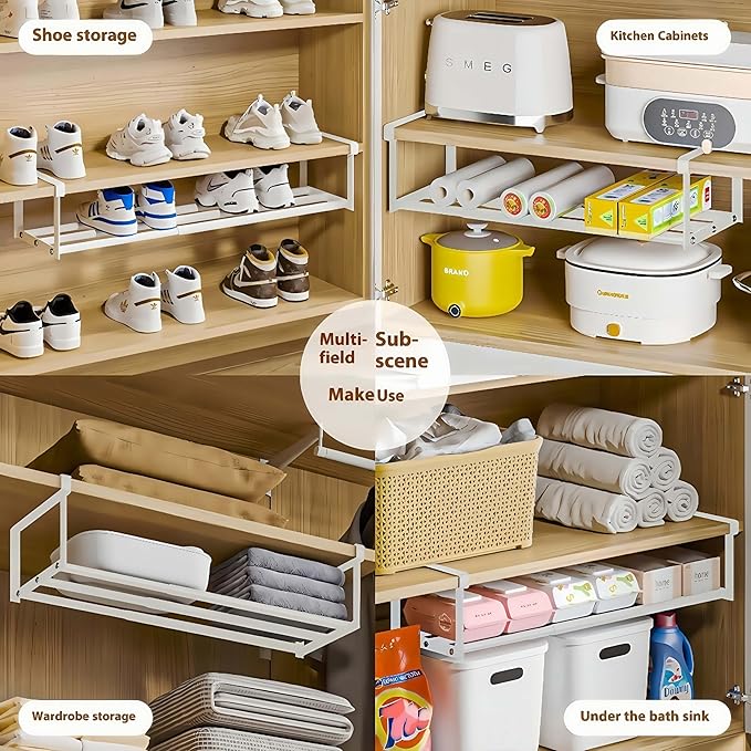 Expandable Shoe Rack, Retractable Shoe Rack, Adjustable Under Cabinet Shoe Organizer for Closet - White (1white)