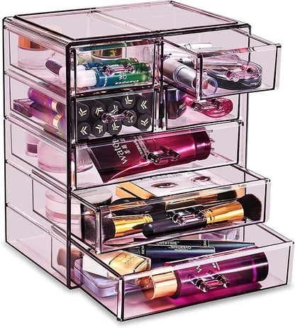 Sorbus Acrylic Makeup Organizer Set, 7-Drawer Vanity & Countertop Cosmetic Storage with Small & Wide Drawers, Purple Makeup Storage for Brushes, Lipsticks, Jewelry – Holiday Gift for Women & Teens