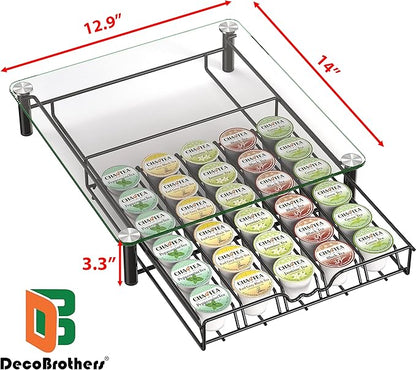 Deco Brothers Crystal Tempered Glass K-Cup Holder Drawer for 30 Coffee Pods Storage, Black