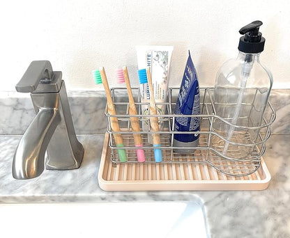 Silicone Kitchen Sink Organizer Tray, Sponge Holder and Countertop Protector | Bathroom and Kitchen Soap Dish and Dispenser Tray (Sand Dollar, 10"x5.25")