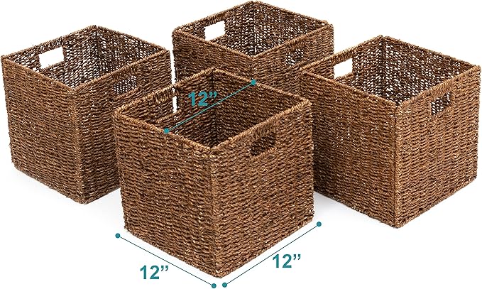 Foldable Storage Basket with Iron Wire Frame By Trademark Innovations (Set of 4)