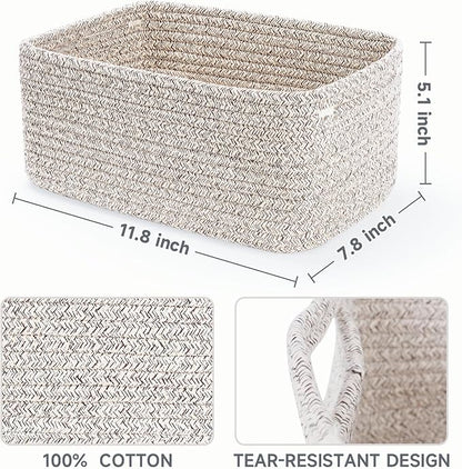 3-Pack Small Storage Baskets for Organizing | Woven Shelf Toy Basket | Rope Baskets for Gifts Empty | Closet Organizer Bins with Handles | Cube Decorative Box | 11.8×7.8×5.1” | Mixed brown