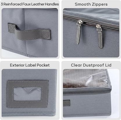 6-Inch Under Bed Storage Containers (2-Pack) | Sturdy Sidewalls | Clear Cover & Label Holder | Foldable Fabric Closet Bin Organizer | Stores Clothing/Blankets/Sweaters/Sheets