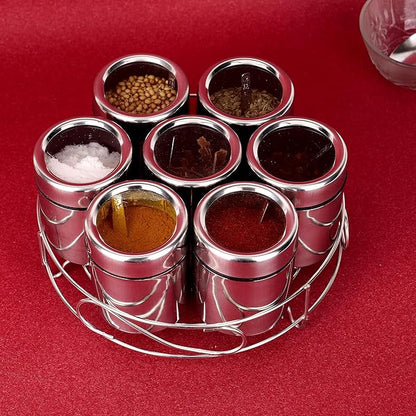 VISAXMI® Masala Box for Kitchen | Spice Box Stainless Steel | Masala Dabba Steel | Spice Container | Spice Organizer With See through lid | Masala Dani for Kitchen 175ml Each - (Silver)