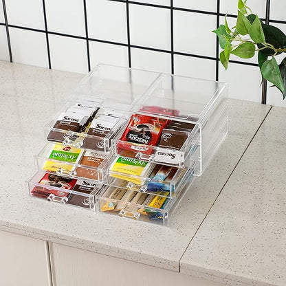 Cq acrylic 1 Pack Clear Stackable Storage Drawers for Vanity,Stackable 6 Drawers Desktop Organizer With Drawers,Cute Desk Storage for Office,Jewelry,Hair Clip,Beauty,Skincare and Make Up Organizers