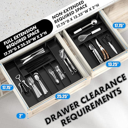 Simple Houseware Expandable Kitchen Drawer Flatware Organizer, Black – Adjustable Cutlery Tray with 9 Compartments for Utensils and Silverware
