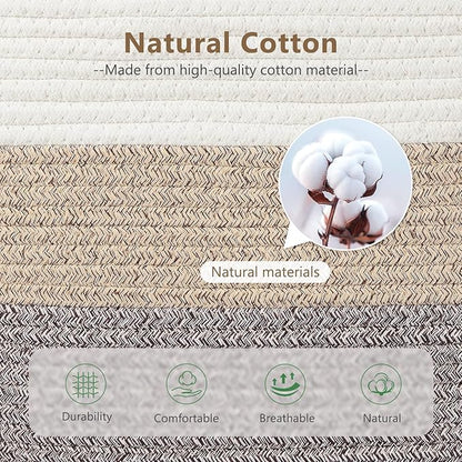 ECDYQXVU Cotton Rope Storage Basket, 15x10x9 Inches, Woven Basket for Shelves, Clothes, Towels, Books, and Laundry, White Brown (1 Pack)