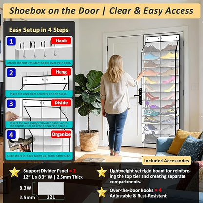 Kotkn 24-Pair Over Door Shoe Organizer for Family & Kids, Double Sided | Hanging Storage for Sneakers, Boots, Toys & Room Organization-Pearl White
