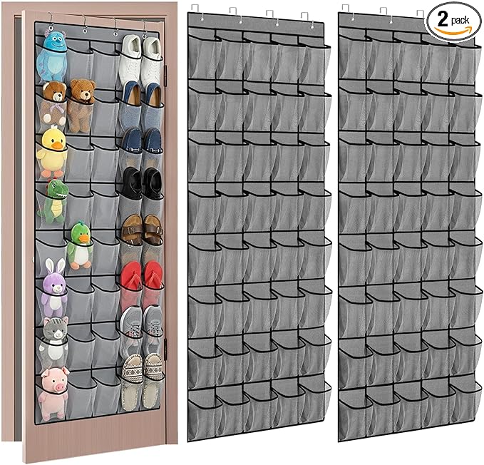 2PCS 40-Pocket Over the Door Shoe Organizer, Hanging Shoe Rack for Closet Door,Shoes Storage Holder Hanger with Large Mesh Pocket for Women Men Shoes,Flip Flops (Gray2)