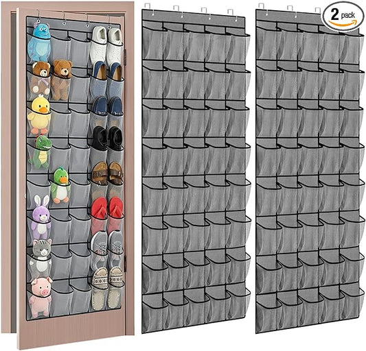 2PCS 40-Pocket Over the Door Shoe Organizer, Hanging Shoe Rack for Closet Door,Shoes Storage Holder Hanger with Large Mesh Pocket for Women Men Shoes,Flip Flops (Gray2)