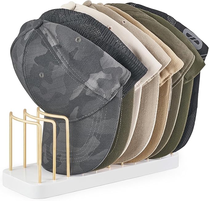 Mkono Hat Organizer for Baseball Caps, Hat Holder for 10 Baseball Caps, Tabletop Hat Rack Stand Storage Display Cap Organizer for Desk Closet Shelf Dresser White