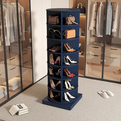 Rotating Shoe Rack, 7-Tiers Storage Shoe Rack Tower, Free Standing 360°Shoe Storage Organizer for Entryway Living Room Hallway (Navy Blue, 7-Tiers)