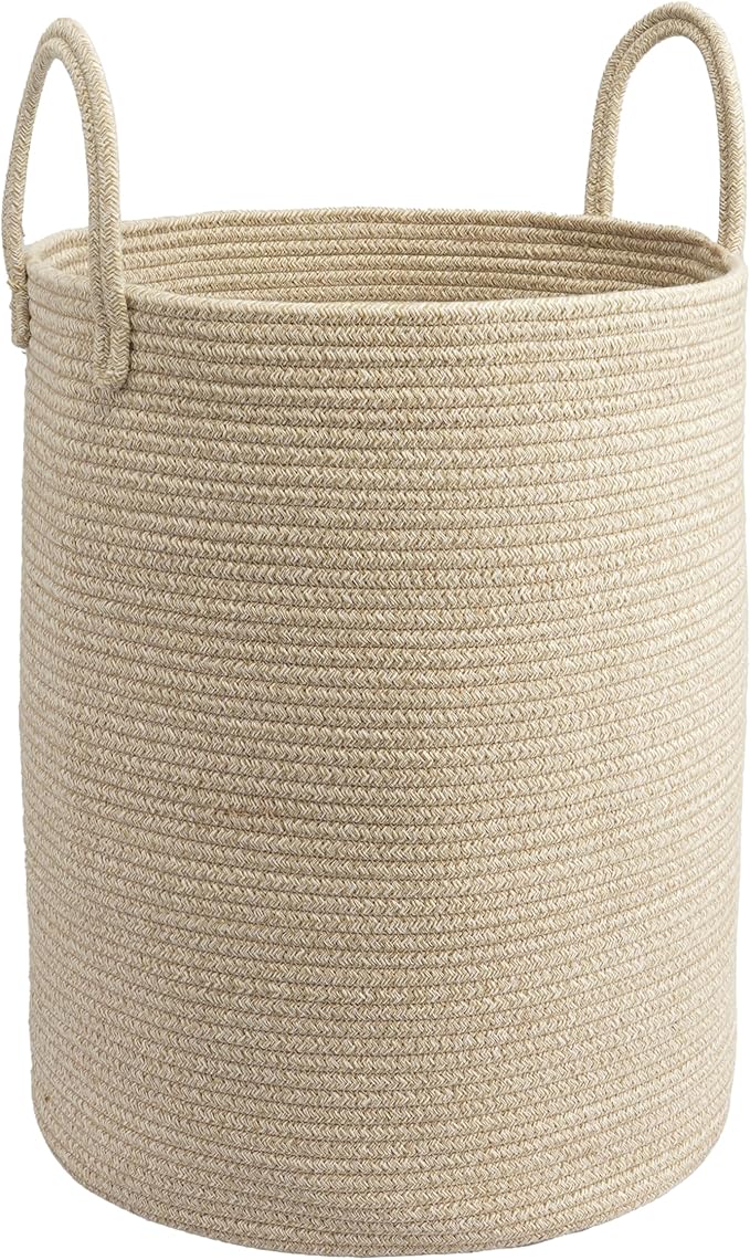 Woven Cotton Rope Laundry basket-15”X20” Laundry Hamper-Rope Storage Basket for Dirty Clothes, Toys and Blankets Perfect for Bathroom, Baby nursery and Living Room Storage (oatmeal)