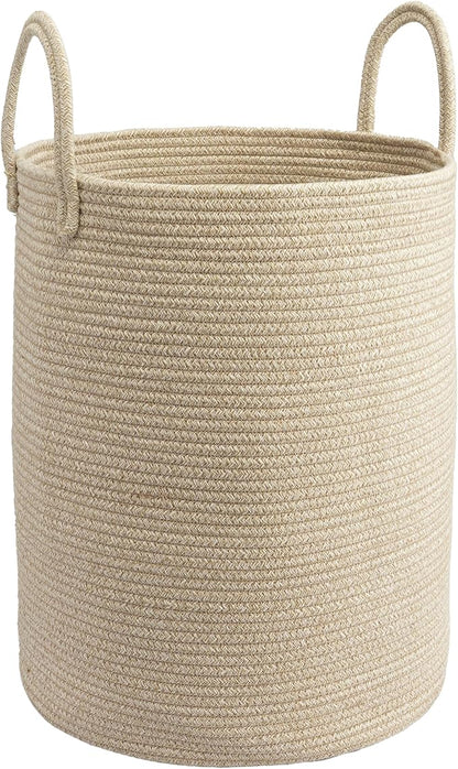 Woven Cotton Rope Laundry basket-15”X20” Laundry Hamper-Rope Storage Basket for Dirty Clothes, Toys and Blankets Perfect for Bathroom, Baby nursery and Living Room Storage (oatmeal)