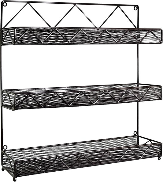 AMT 3 Tier Nail Rack, Pack Metal Wall Mount Organizer, Essential Oils Organizer, Pantry Cabinet Door Shelf Storage. Hanging Display for Spice Jars, Sauces, Cosmetic Beauty Bottles