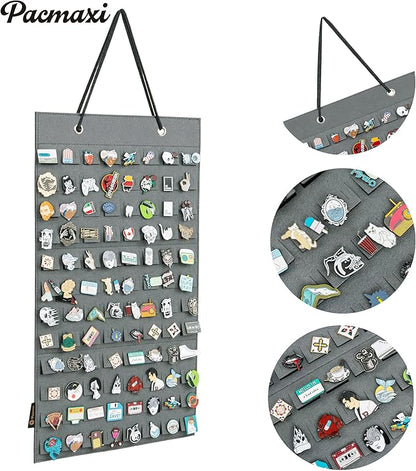 PACMAXI Hanging Brooch Pin Organizer, Display Pins Storage Case, Brooch Collection Storage Holder, Holds Up to 96 Pins.(Not Include Any Accessories) (S-96 Slots, Grey, Small)