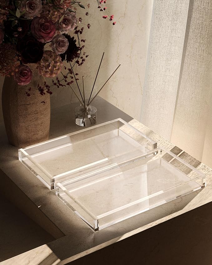 Ultra Thick Acrylic Bathroom Tray/Vanity Tray for Perfume/Counter/Dresser/Candle/Kitchen, Toilet Tank Tray/Back of Toilet Tray，Nightstand/Catchall/Decorative Tray, Countertop Accessories
