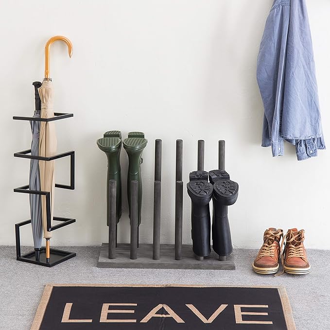 MyGift Vintage Gray Wood Entryway Boot Rack Organizer Tall Boots Inverter Holder - Holds up to 6 Pairs